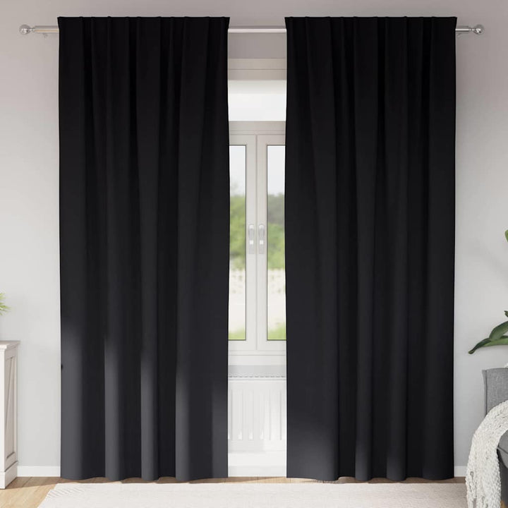 Mørklægningsgardiner med ringe 2 stk. Sort 225 x 140 cm