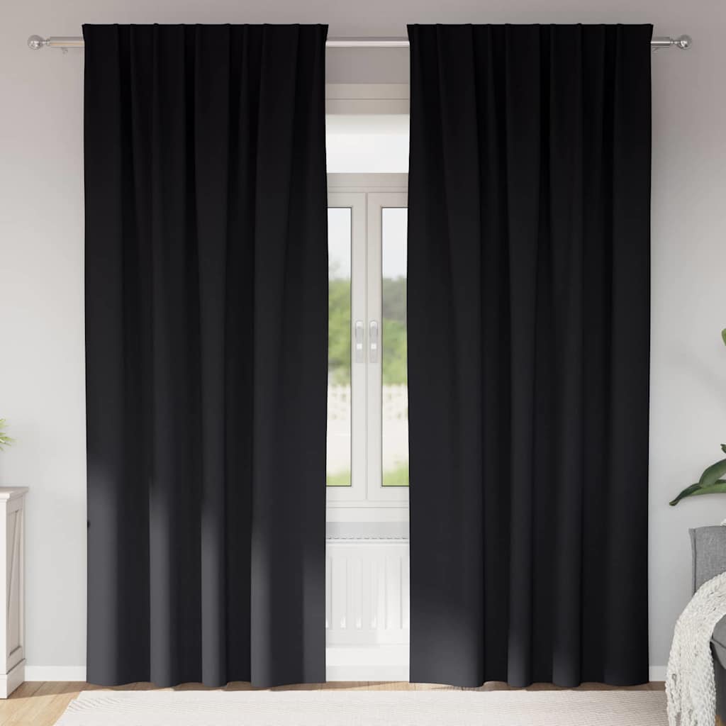 Mørklægningsgardiner med ringe 2 pcs Sort 245 x 140 cm