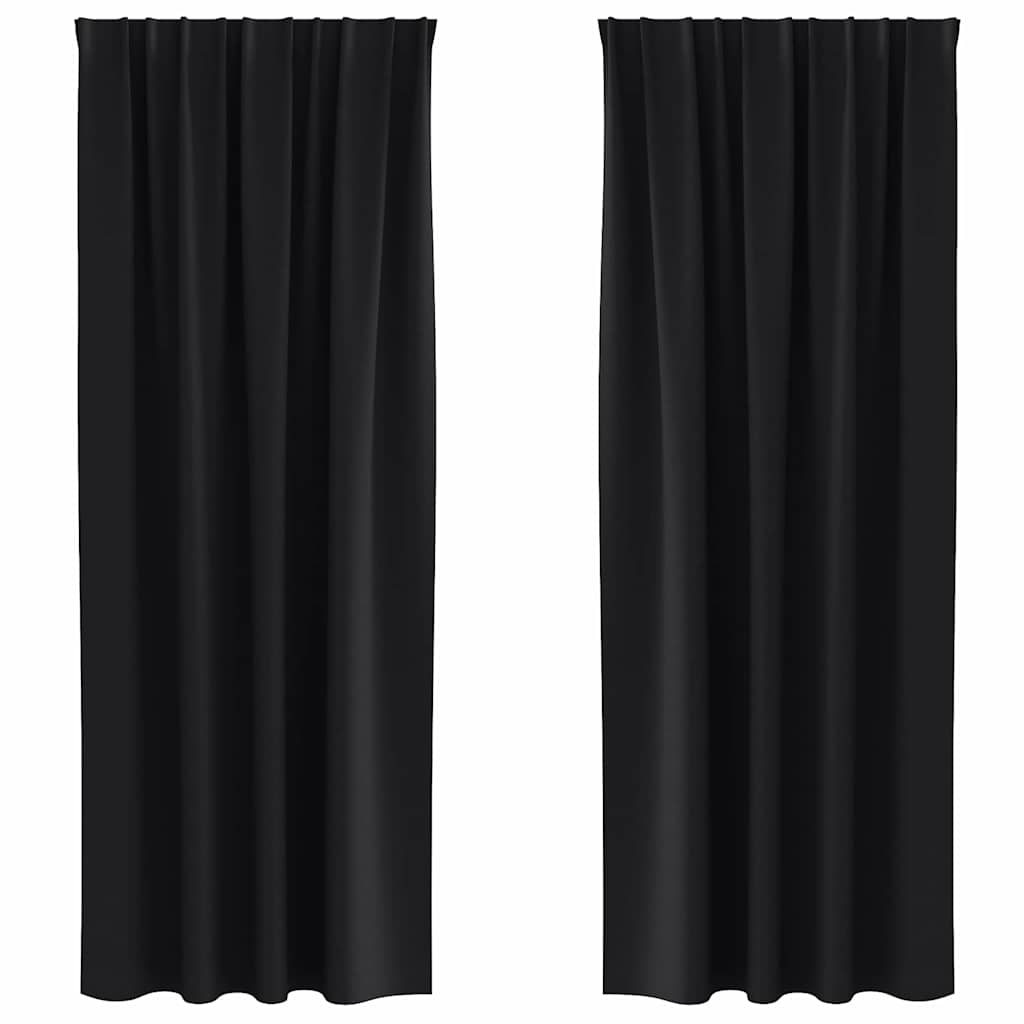 Mørklægningsgardiner med ringe 2 stk. Sort 260 x 140 cm