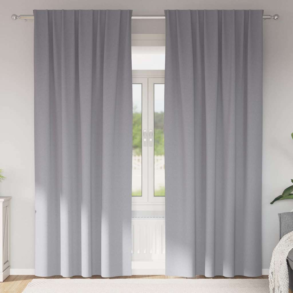 Mørklægningsgardiner med ringe 2 stk. Lysegrå 245 x 140 cm