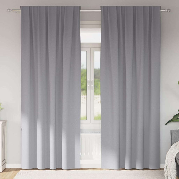 Mørklægningsgardiner med ringe 2 stk. Lysegrå 245 x 140 cm