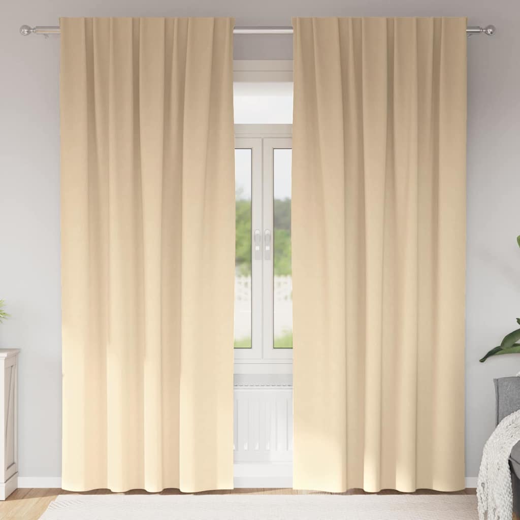 Mørklægningsgardiner med ringe 2 stk. Cremefarvet 225 x 140 cm