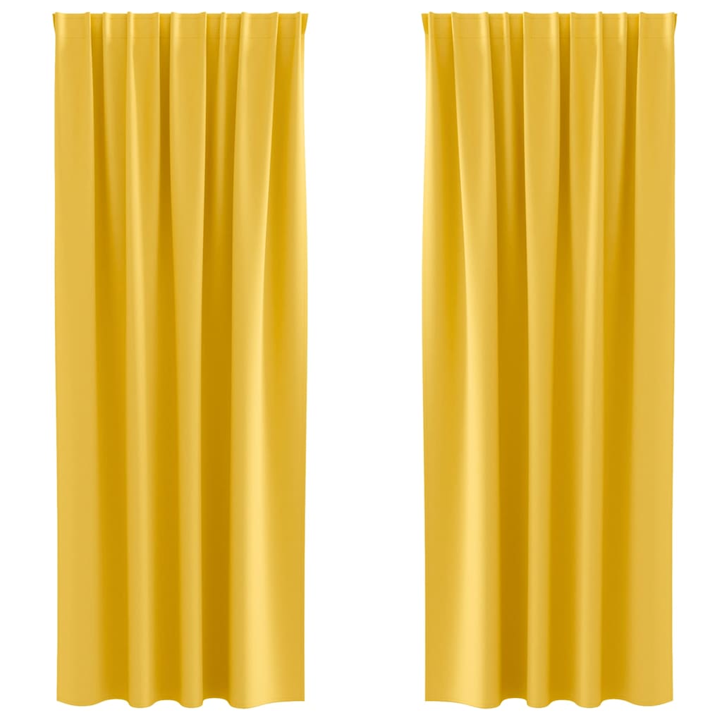 Mørklægningsgardiner med ringe 2 stk. Sennepsgul 245 x 140 cm