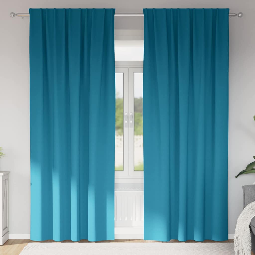 Mørklægningsgardiner med ringe 2 stk. Turkis 245 x 140 cm