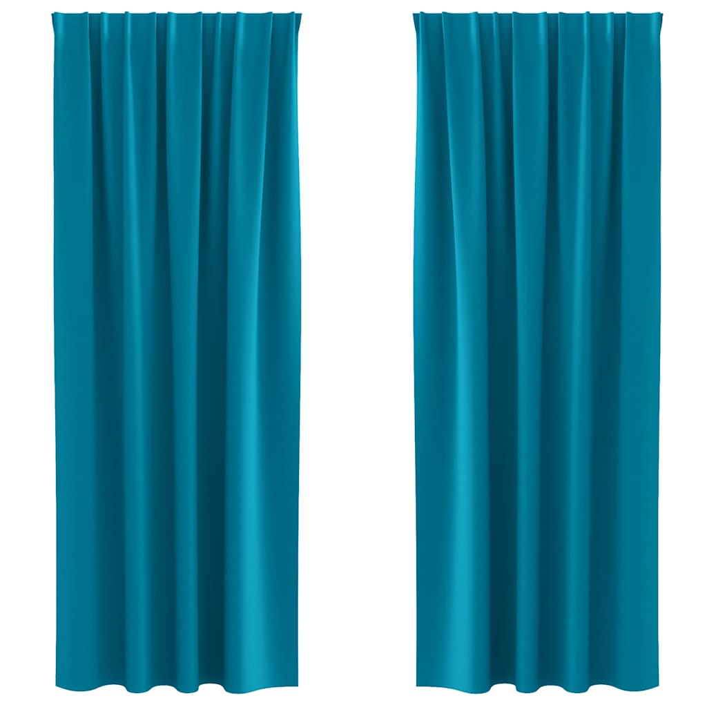 Mørklægningsgardiner med ringe 2 stk. Turkis 260 x 140 cm