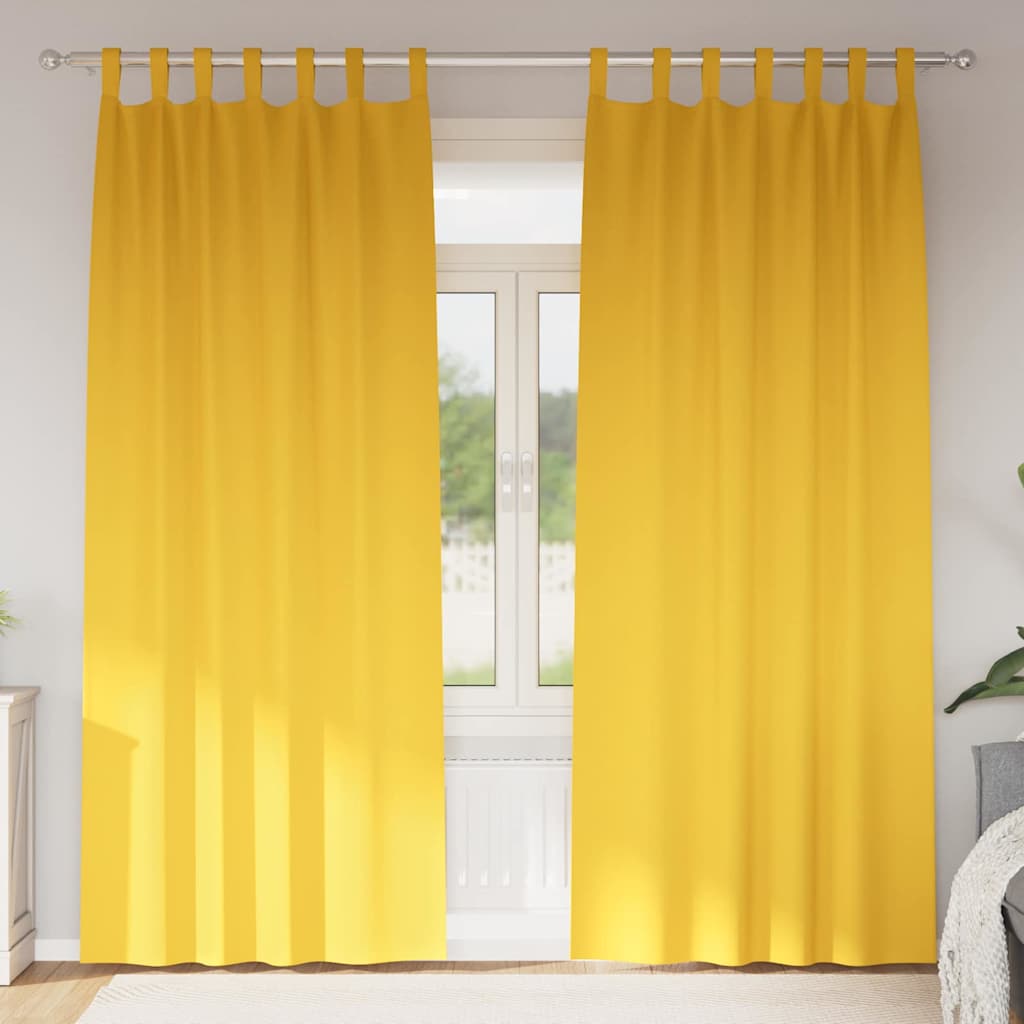 Mørklægningsgardiner med ringe 2 stk. Sennepsgul 245 x 140 cm