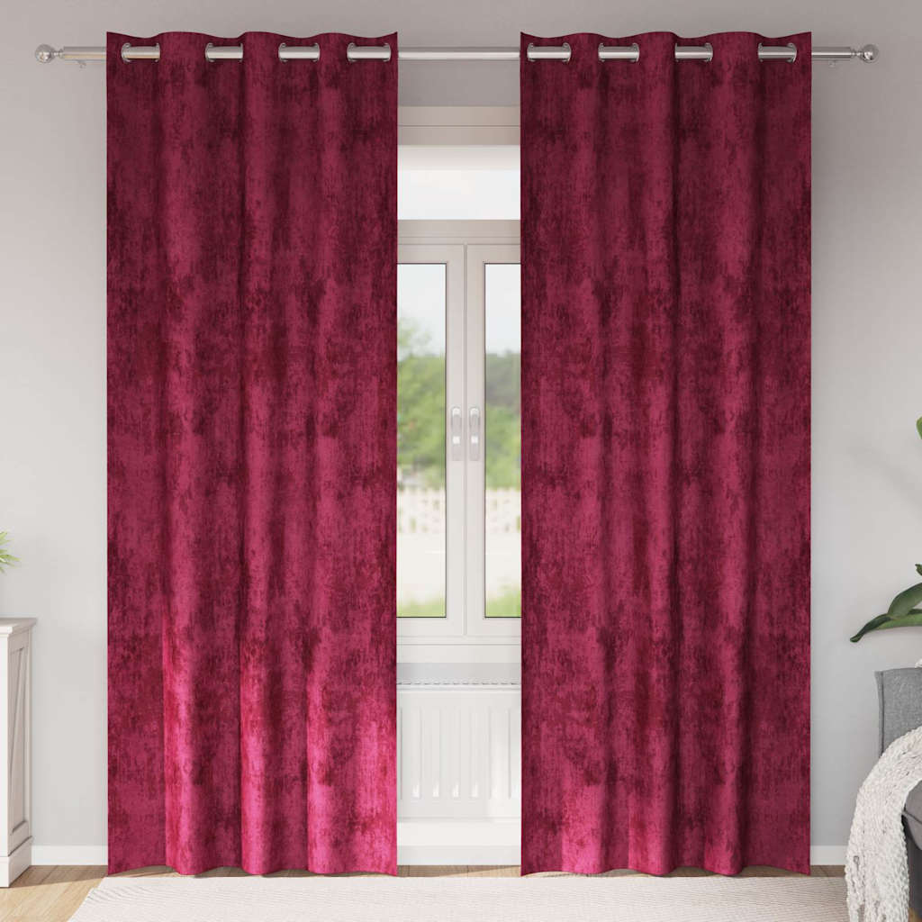Velour Gardiner med gardiner 2 pcs Vinrød 260 x 140 cm Fløjl