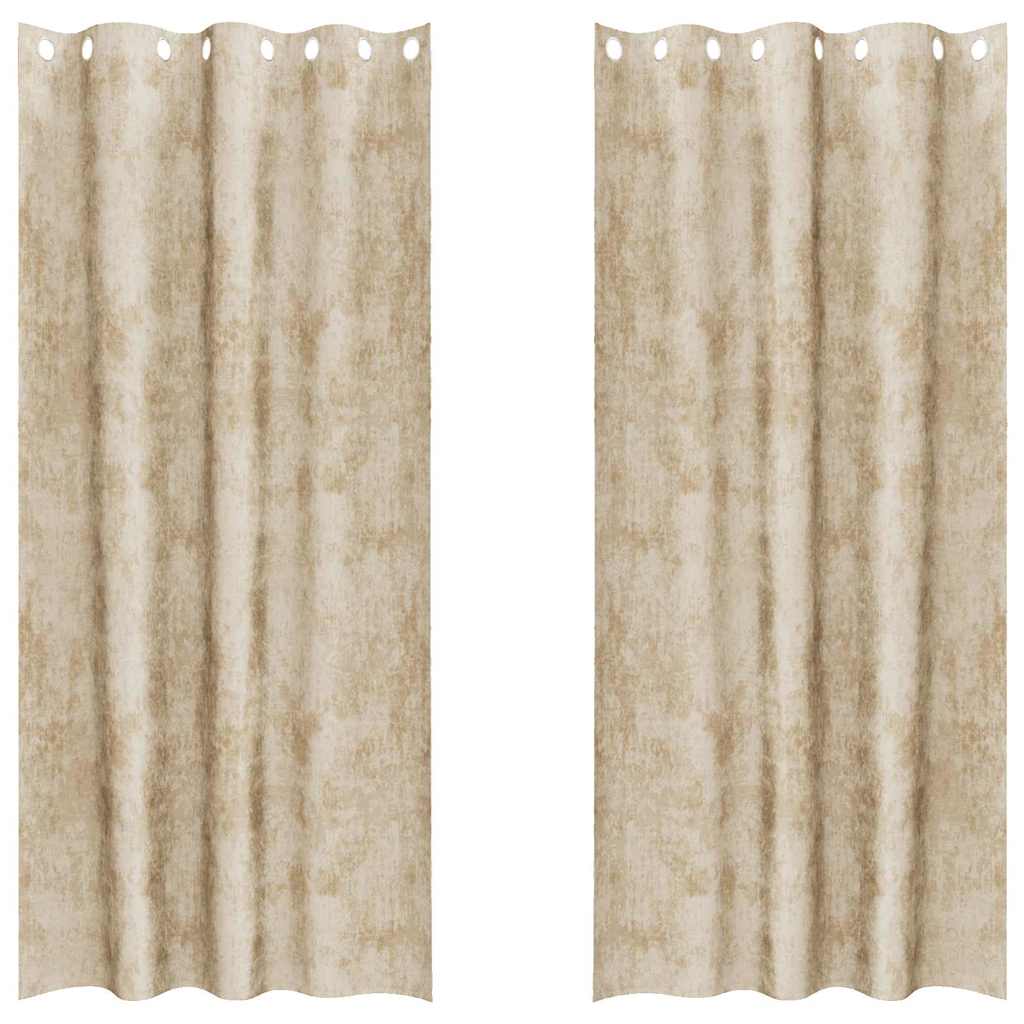 Velour Gardiner 2 stk. Creme 260 x 140 cm Fløjl