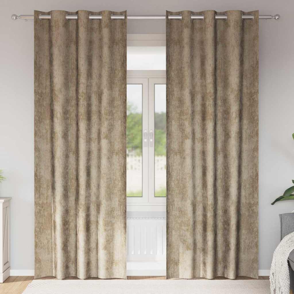 Velour Gardiner 2 stk. champagnefarvet 260 x 140 cm Fløjl