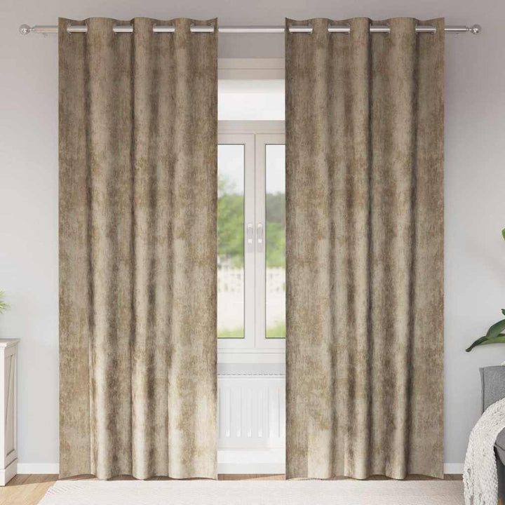 Velour Gardiner 2 stk. champagnefarvet 260 x 140 cm Fløjl