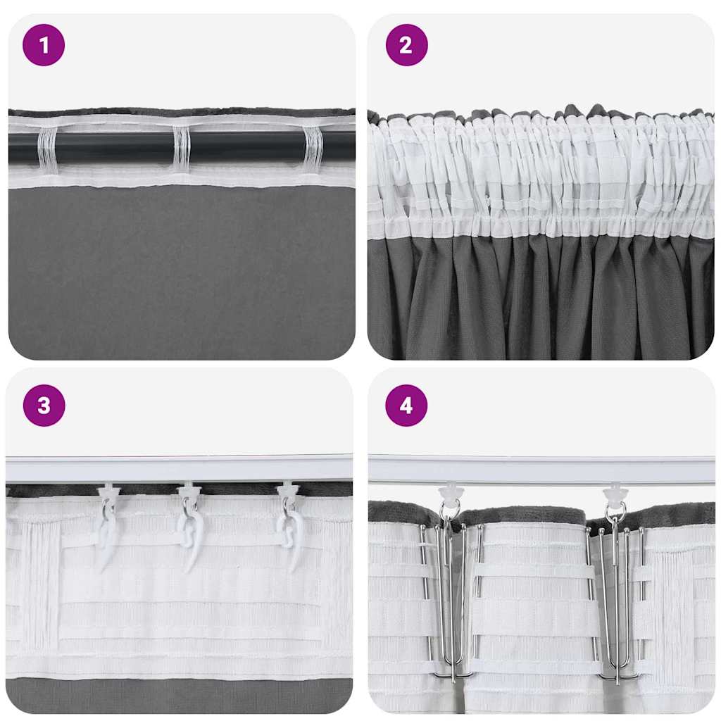 Velour Gardiner med gardiner 2 pcs Grå 175 x 140 cm Fløjl