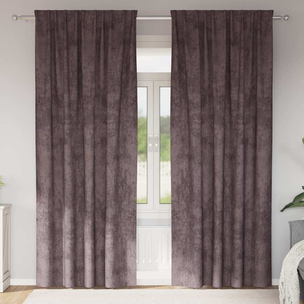 Velour Gardiner 2 stk. Brun 225 x 140 cm Fløjl