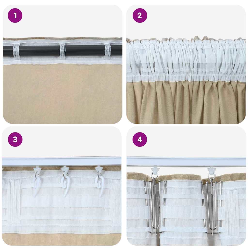 Velour Gardiner med gardiner 2 pcs Creme 175 x 140 cm Fløjl