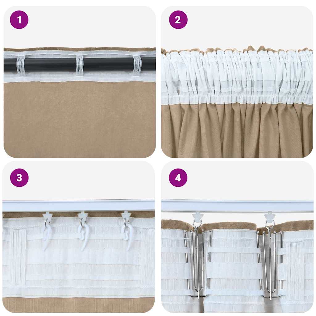 Velour Gardiner 2 stk. champagnefarvet 175 x 140 cm Fløjl