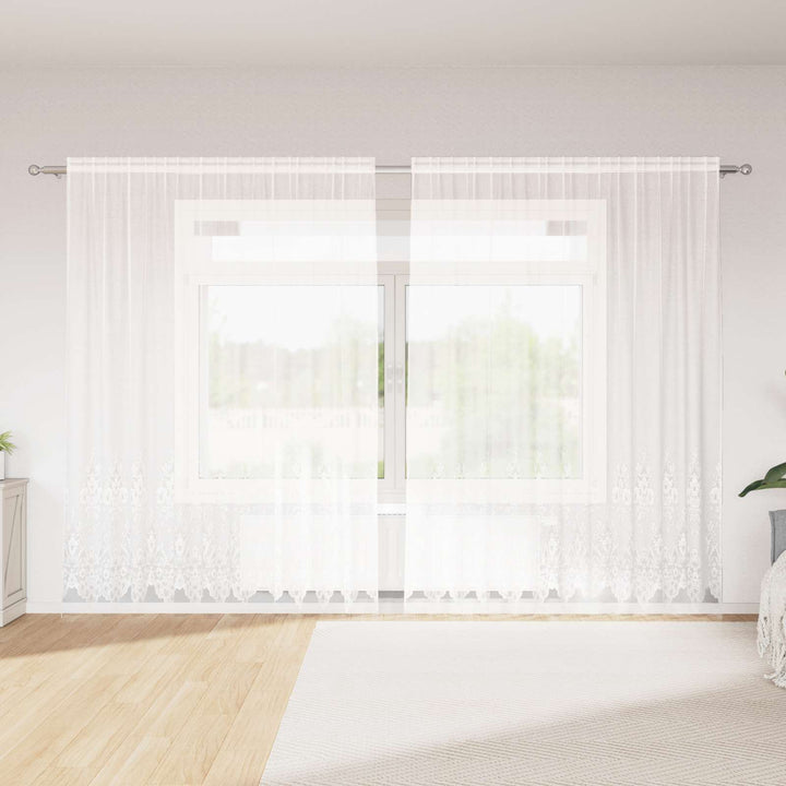 Lace Gardin med gardiner Blomstret Hvid 220 x 300 cm Polyester