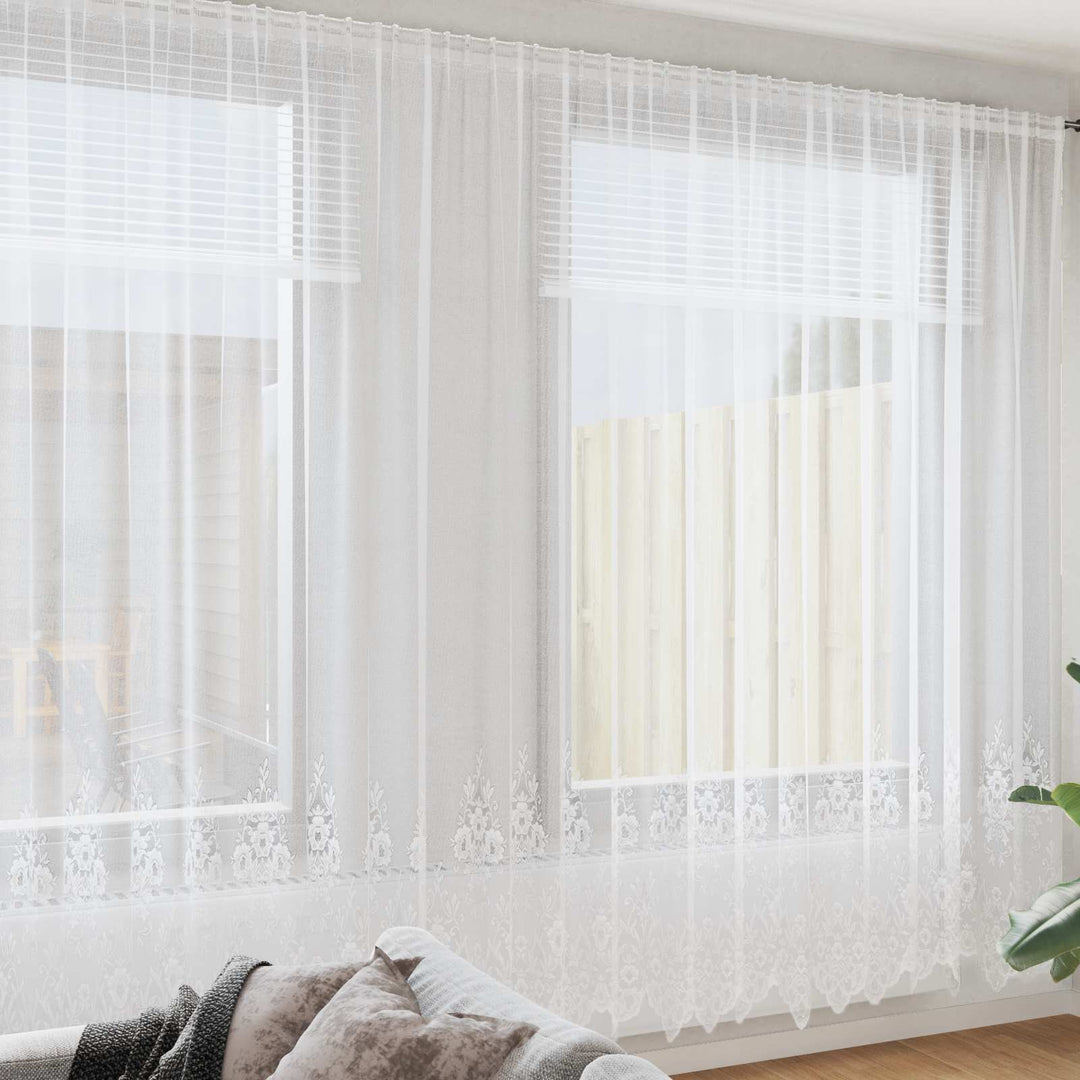 Lace Gardin med gardiner Blomstret Hvid 260 x 400 cm Polyester