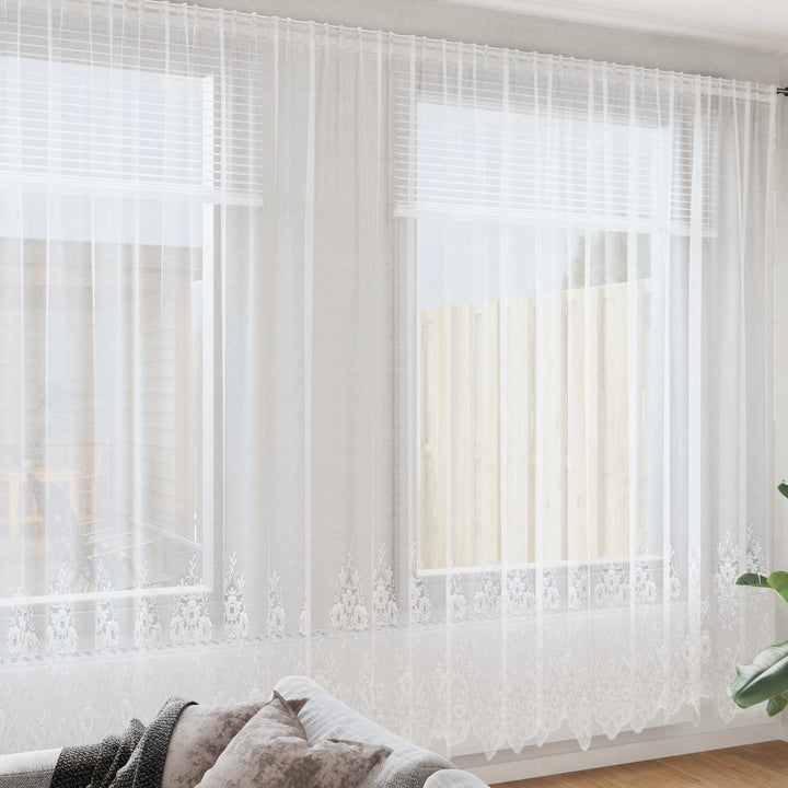 Lace Gardin med gardiner Blomstret Hvid 260 x 400 cm Polyester