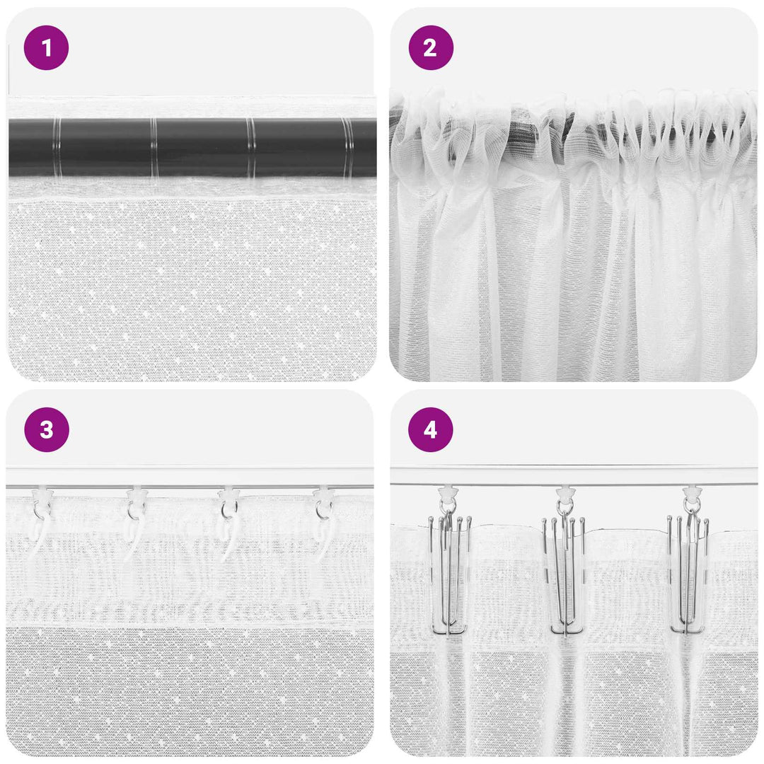 Lace Gardin med gardiner Blomstret Hvid 180 x 600 cm Polyester