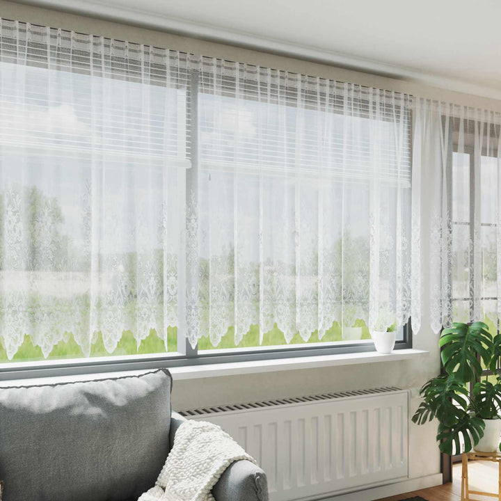 Lace Gardin med gardiner Blomstret Hvid 180 x 600 cm Polyester