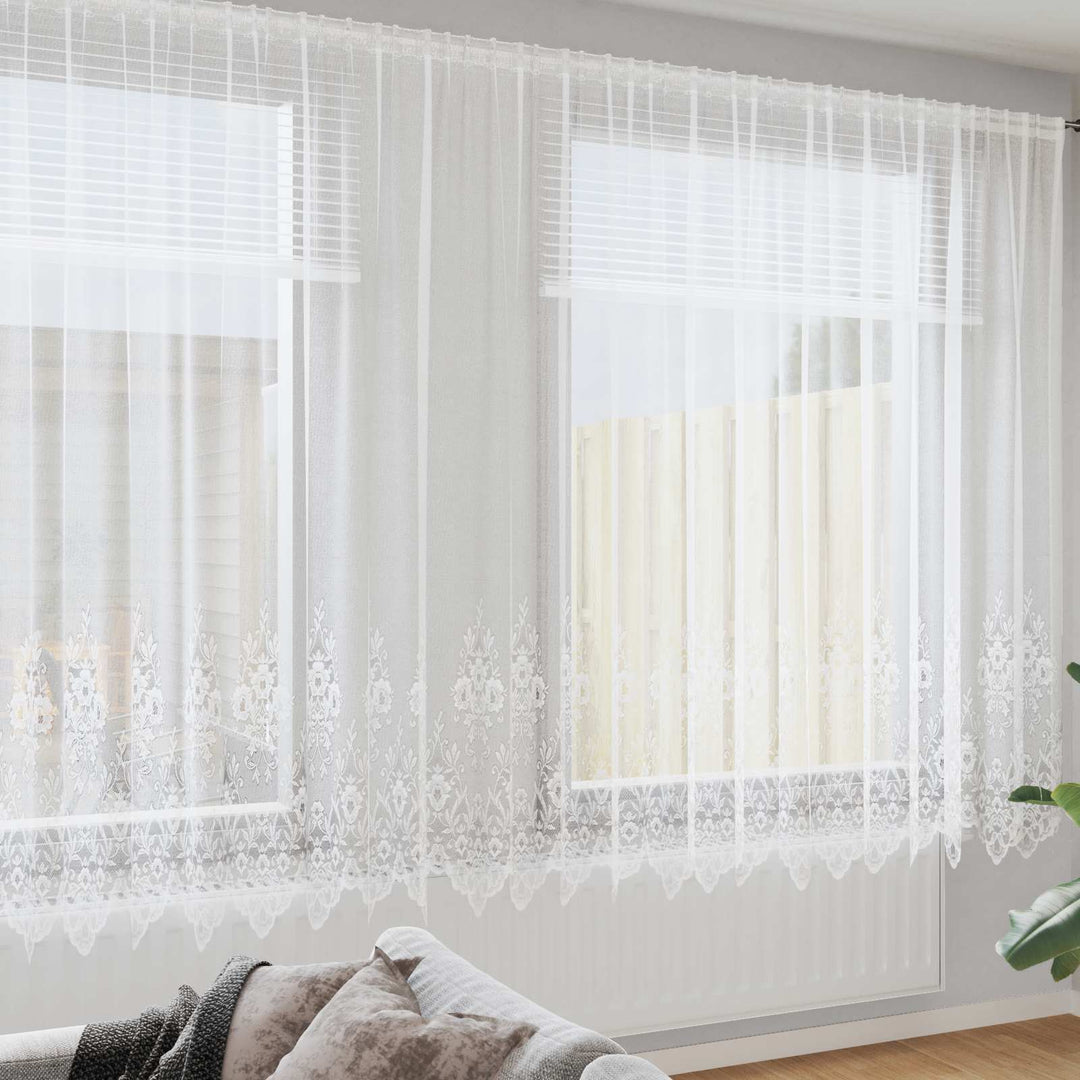 Lace Gardin med gardiner Blomstret Hvid 200 x 600 cm Polyester