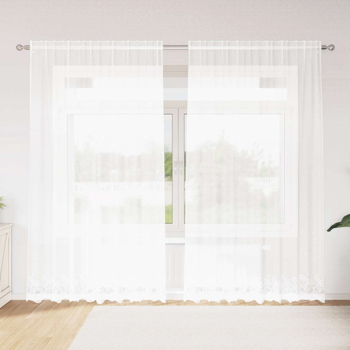Lace Gardin med gardiner Blomstret Hvid 240 x 200 cm Polyester