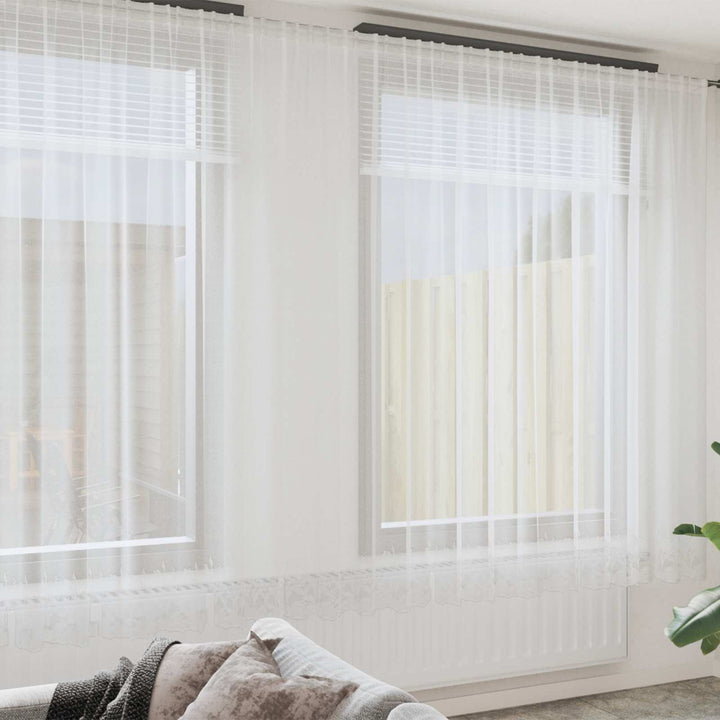Lace Gardin med gardiner Blomstret Hvid 300 x 600 cm Polyester