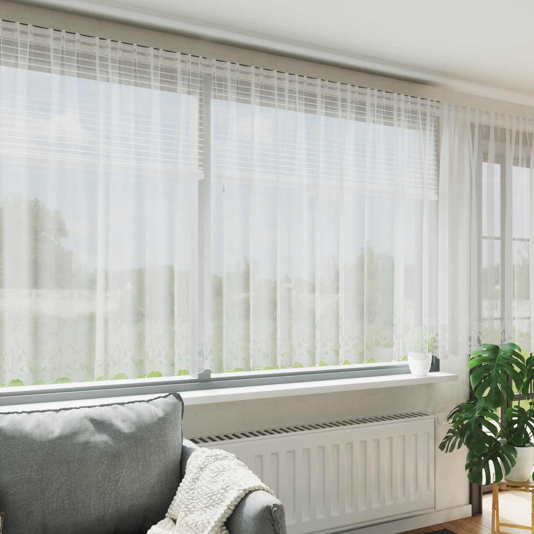 Lace Gardin med gardiner Blomstret Hvid 180 x 750 cm Polyester