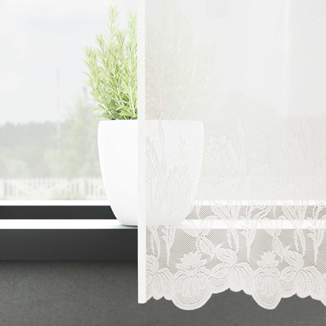 Lace Gardin med gardiner Blomstret Hvid 245 x 750 cm Polyester