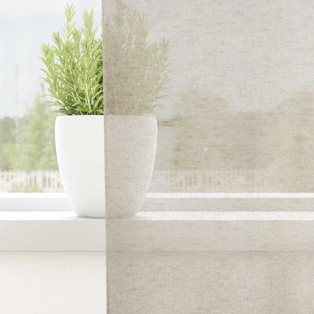 Voile Gardin 2 stk. Sandfarvet 225 x 140 cm Polyester
