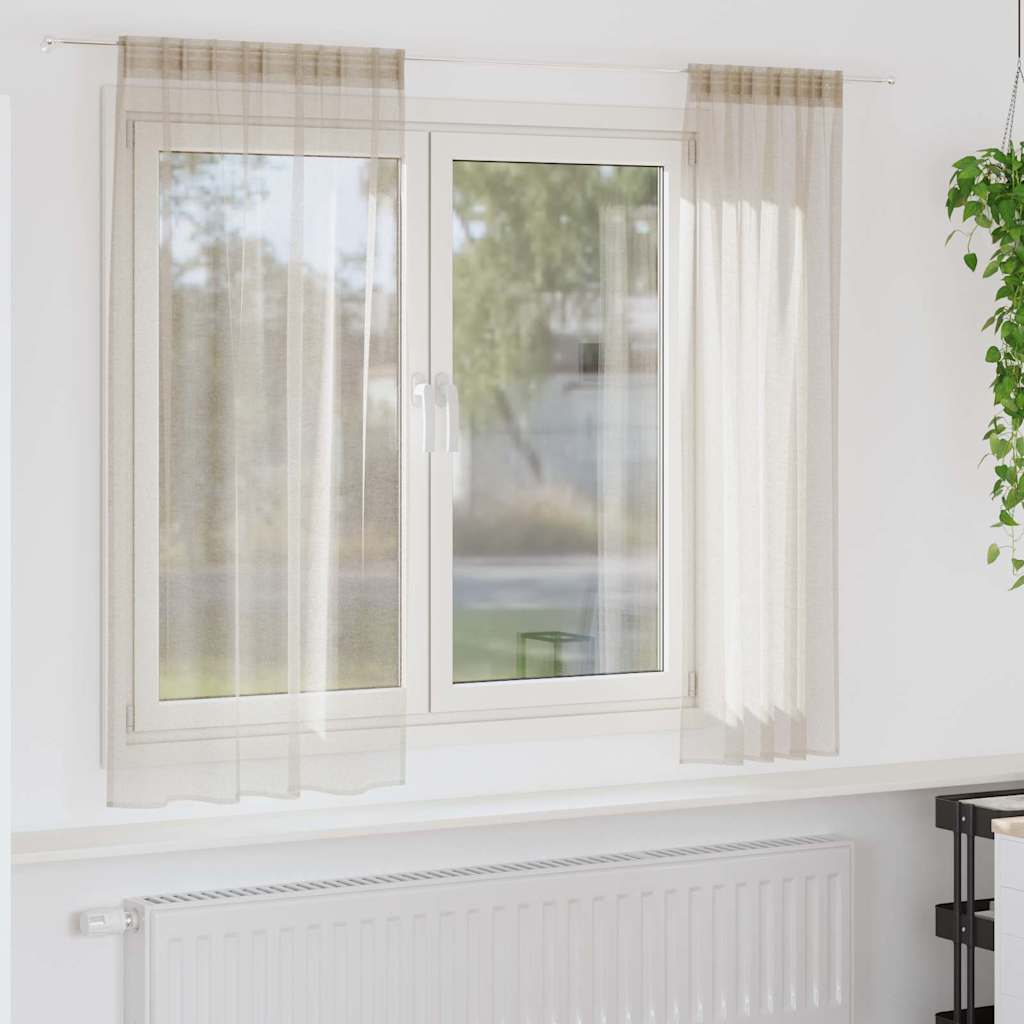 Voile Gardin 2 stk. Sandfarvet 175 x 140 cm Polyester