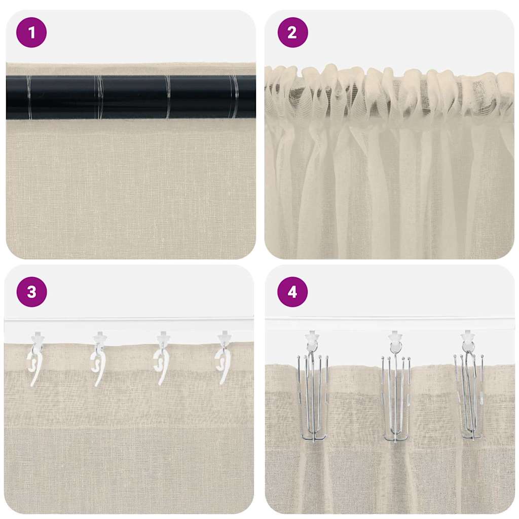 Voile Gardin 2 stk. Sandfarvet 260 x 140 cm Polyester