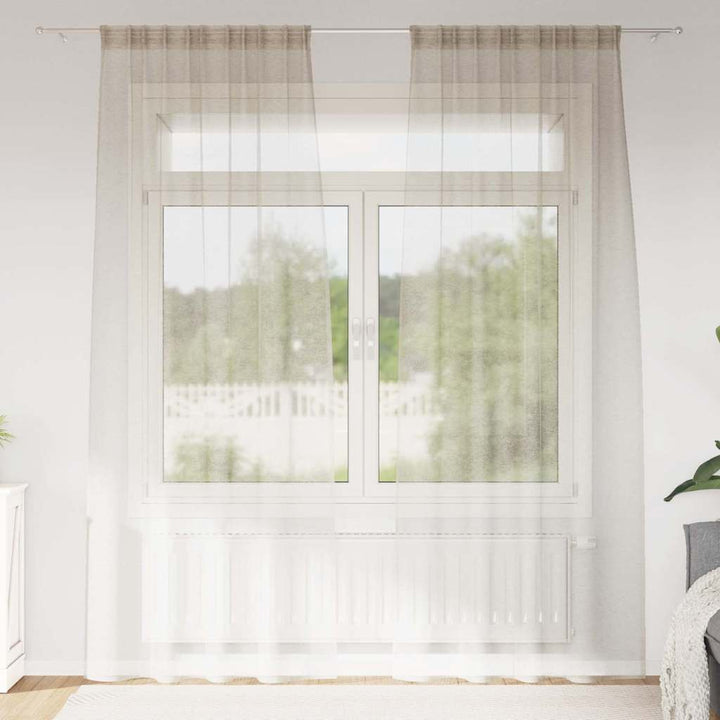 Voile Gardin 2 stk. Sandfarvet 260 x 140 cm Polyester