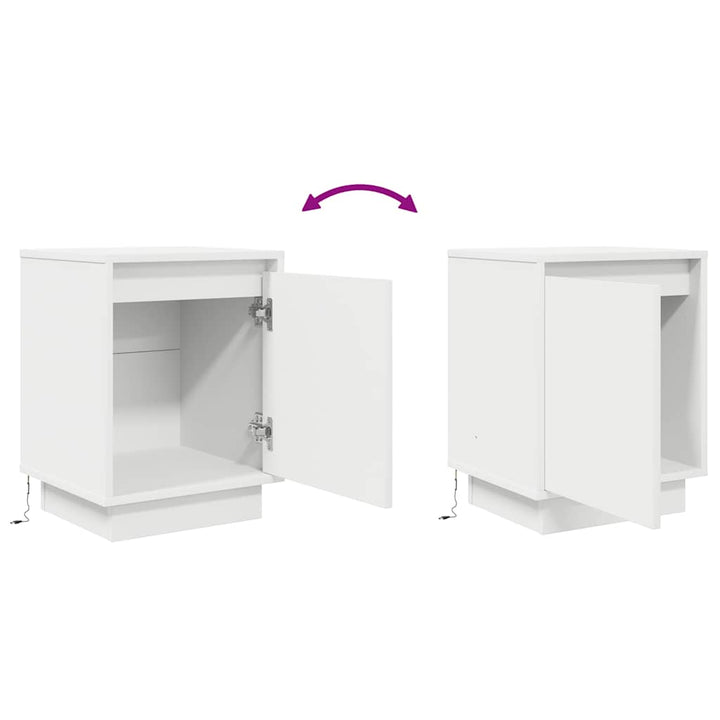 sengeskabe 2 stk. med LED-lys 38x34x50 cm hvid