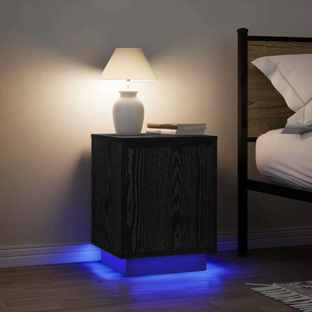 Sengeskab med LED-lys Sort 38x34x50 cm