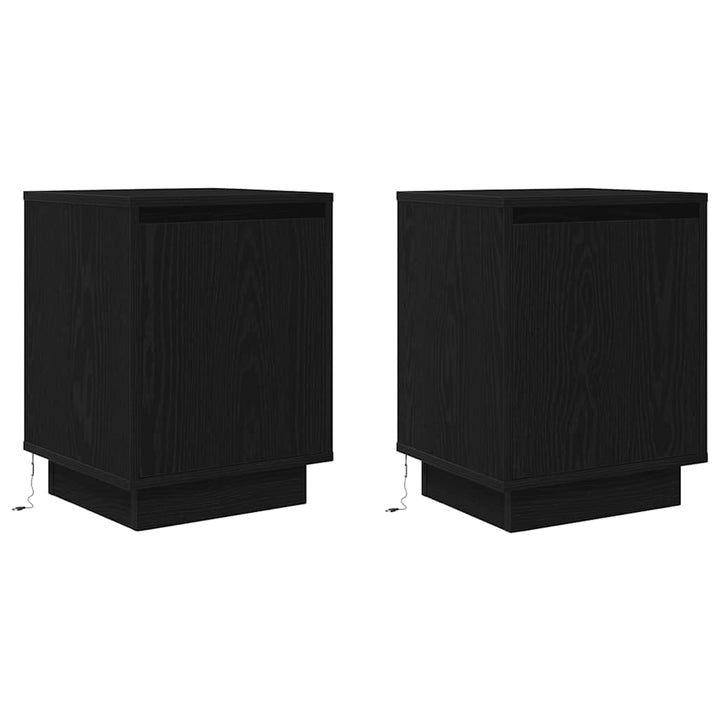 sengeskabe 2 stk. med LED-lys 38x34x50 cm sort