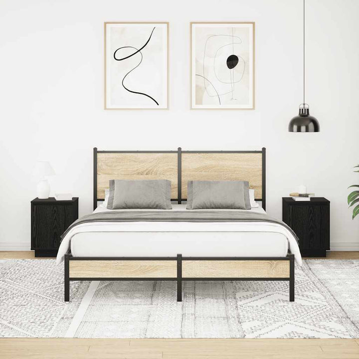 sengeskabe 2 stk. med LED-lys 38x34x50 cm sort