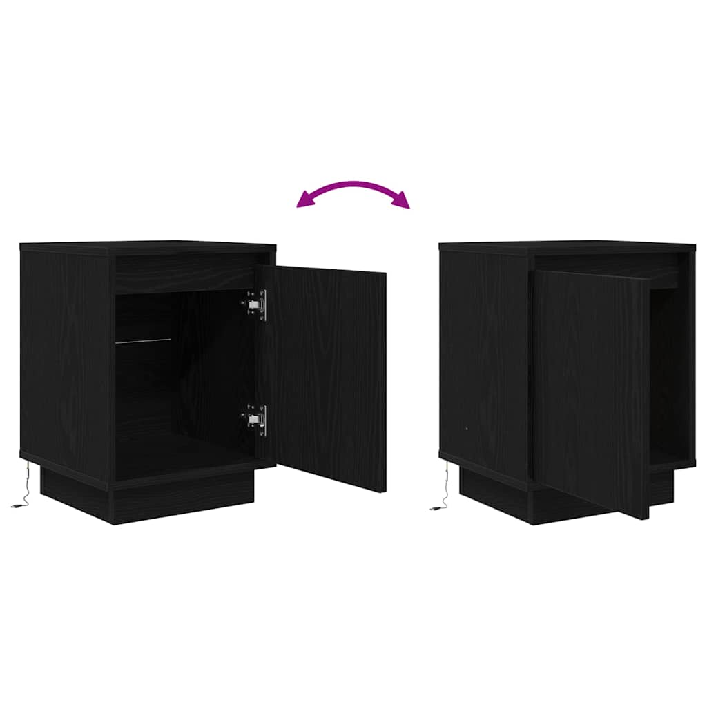 sengeskabe 2 stk. med LED-lys 38x34x50 cm sort