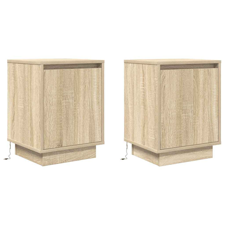 sengeskabe 2 stk. med LED-lys 38x34x50 cm sonoma-eg