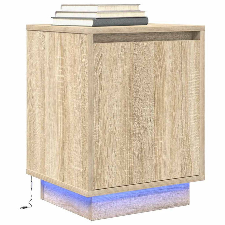 sengeskabe 2 stk. med LED-lys 38x34x50 cm sonoma-eg