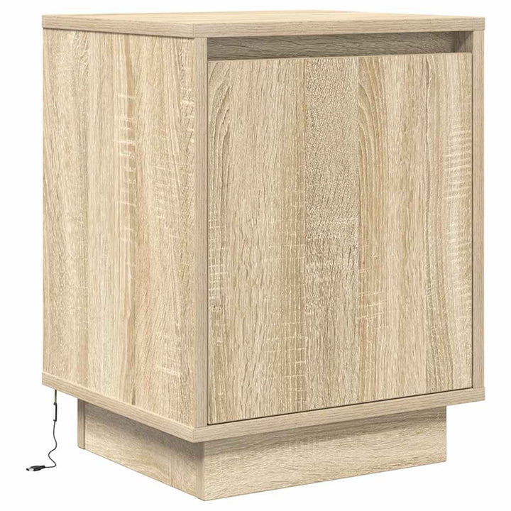 sengeskabe 2 stk. med LED-lys 38x34x50 cm sonoma-eg