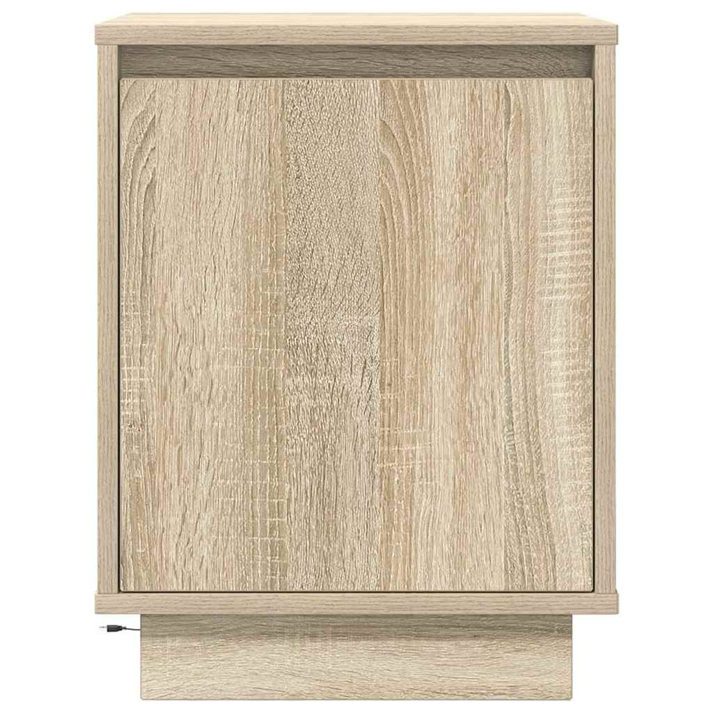 sengeskabe 2 stk. med LED-lys 38x34x50 cm sonoma-eg