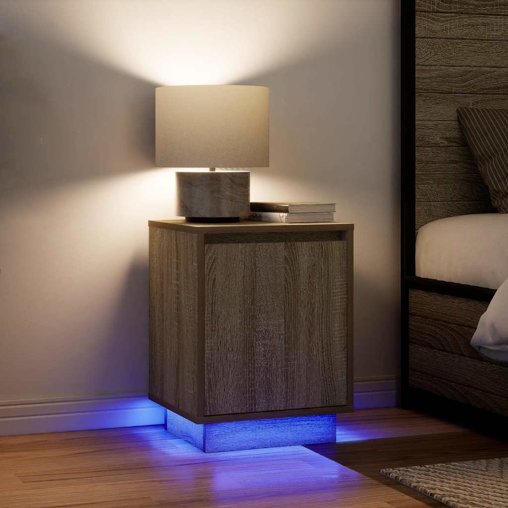 sengeskabe 2 stk. med LED-lys 38x34x50 cm sonoma-eg