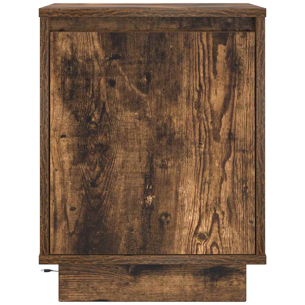 sengeskabe 2 stk. med LED-lys 38x34x50 cm røget egetræsfarve