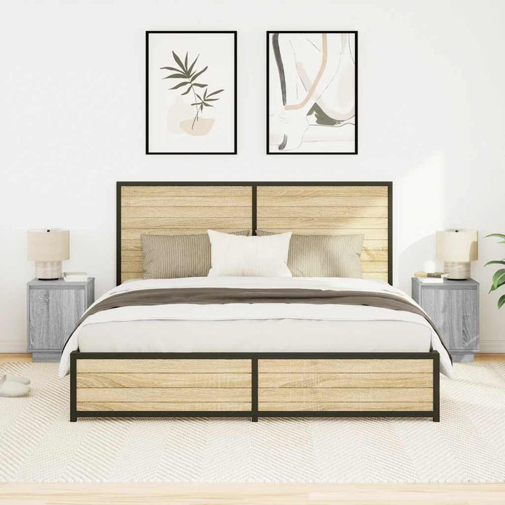 sengeskabe 2 stk. med LED-lys 38x34x50 cm grå sonoma-eg