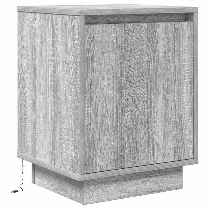 sengeskabe 2 stk. med LED-lys 38x34x50 cm grå sonoma-eg