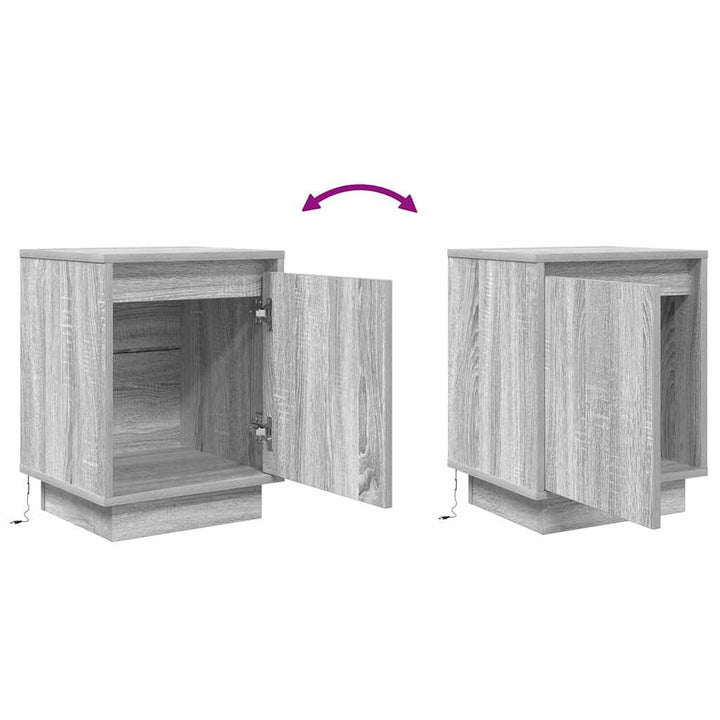 sengeskabe 2 stk. med LED-lys 38x34x50 cm grå sonoma-eg