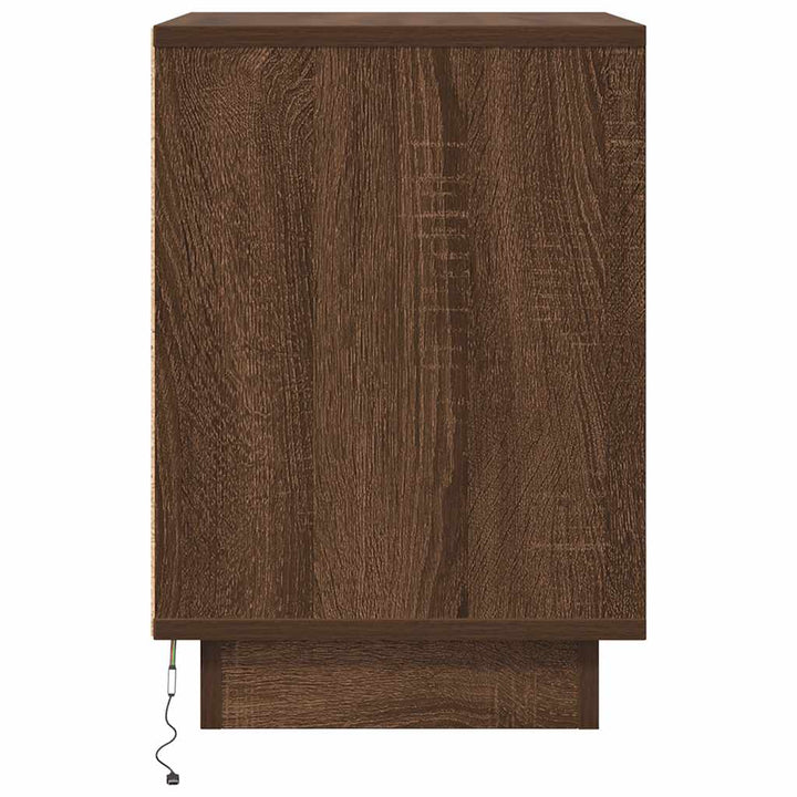Sengeskab med LED-lys Brun Eg 38x34x50 cm