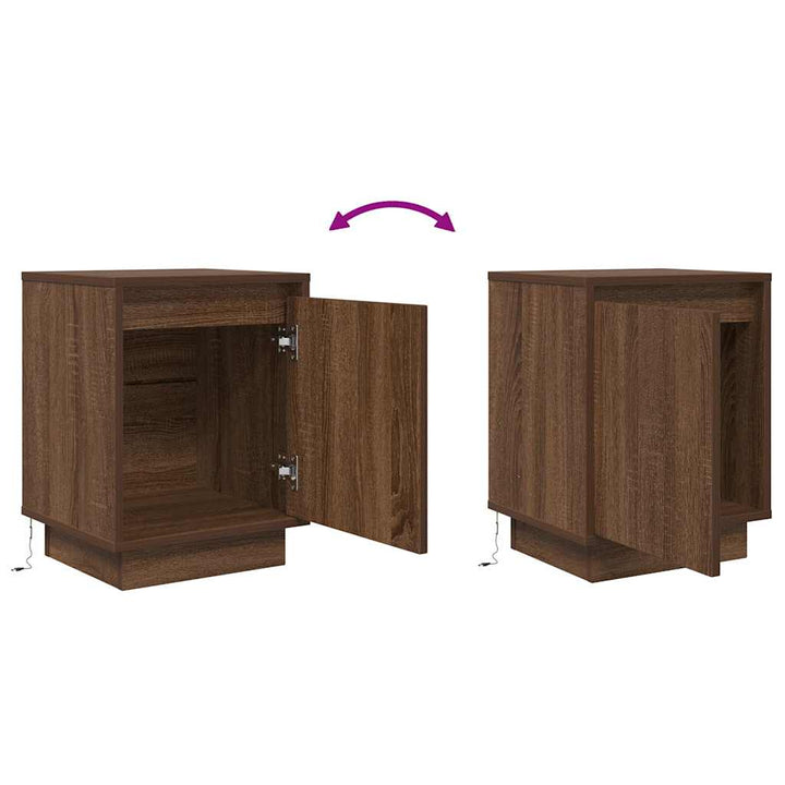 Sengeskab med LED-lys Brun Eg 38x34x50 cm