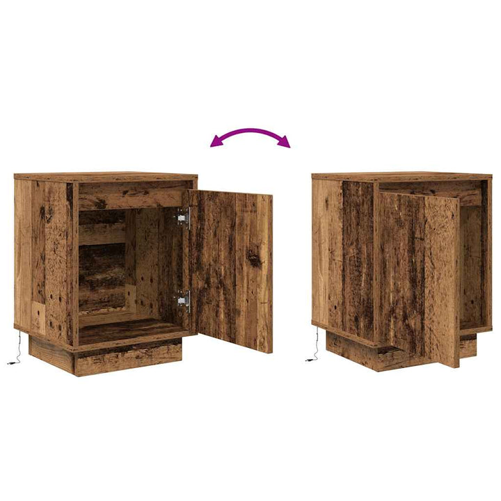 sengeskabe 2 stk. med LED-lys 38x34x50 cm gammelt træ-look