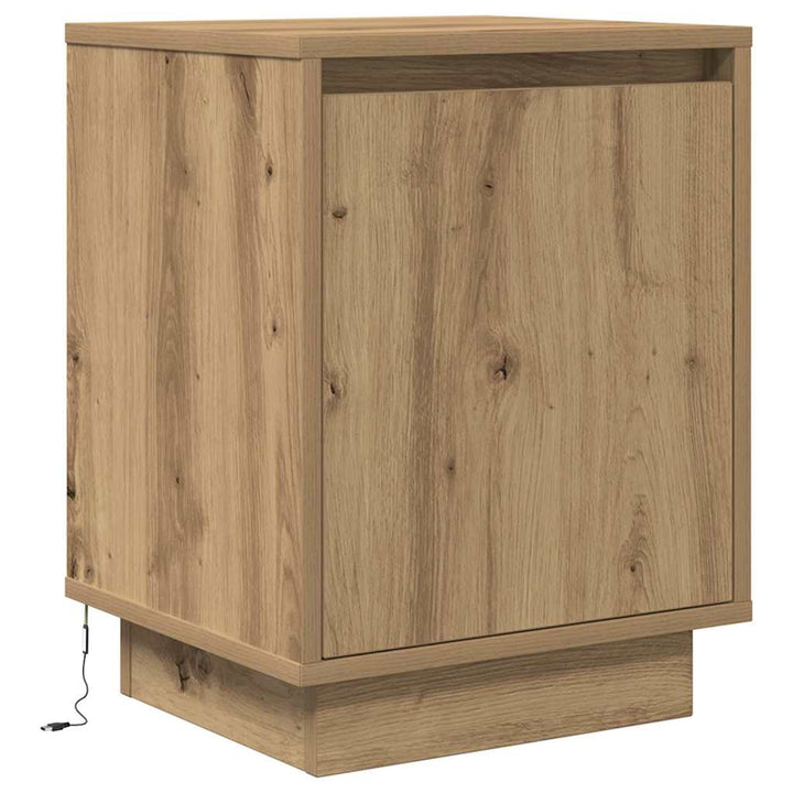 Sengeskab med LED-lys Håndværks eg 38x34x50 cm